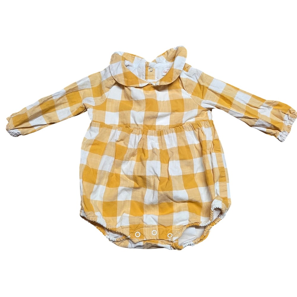 Cat & Jack Baby 3-6m Mustard Yellow Gingham Check Long Sleeve Bubble Romper Fall